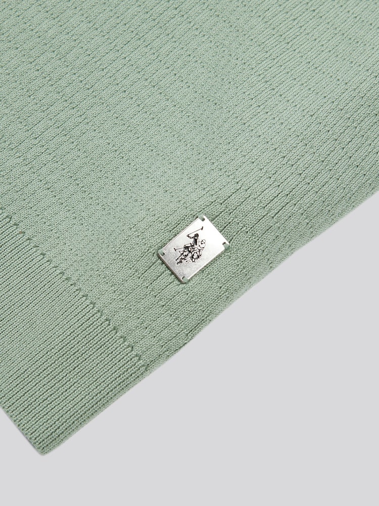 Зеленый - US Polo Assn. Мужская фактурная рубашка поло из 100% хлопка с открытым воротником - Image 7 of 7