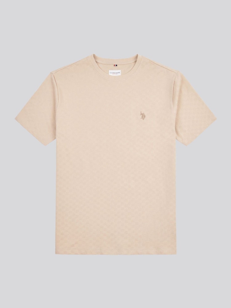 U.S. Polo Assn. Natural Mens Check Texture 100% Cotton T-Shirt - Image 1 of 3