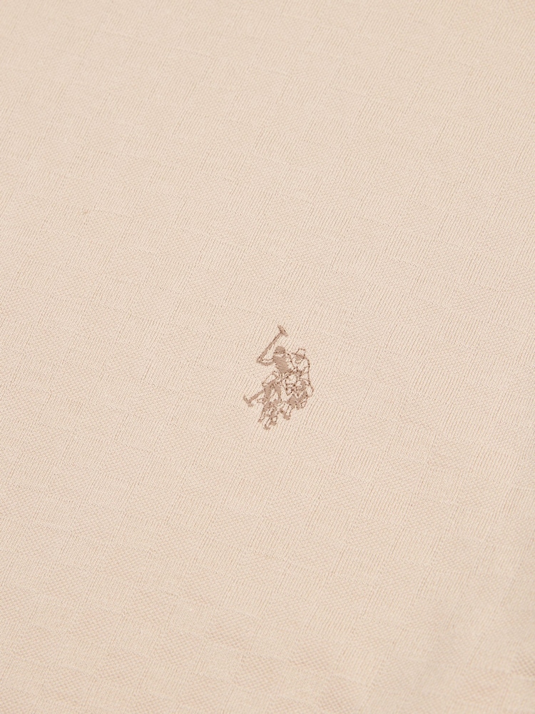U.S. Polo Assn. Natural Mens Check Texture 100% Cotton T-Shirt - Image 3 of 3