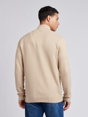 U.S. Polo Assn. Natural Mens Checkerboard Funnel Neck 1/4 Zip Knit Jumper - Image 2 of 9