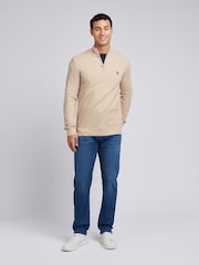 U.S. Polo Assn. Natural Mens Checkerboard Funnel Neck 1/4 Zip Knit Jumper - Image 3 of 9