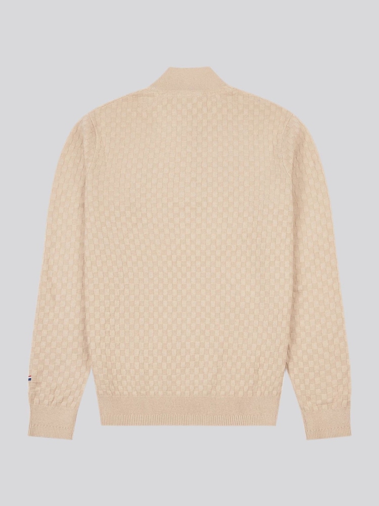 U.S. Polo Assn. Natural Mens Checkerboard Funnel Neck 1/4 Zip Knit Jumper - Image 7 of 9