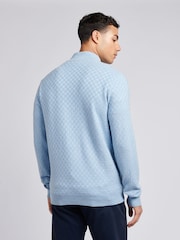 U.S. Polo Assn. Blue Mens Checkerboard Funnel Neck 1/4 Zip Knit Jumper - Image 1 of 8