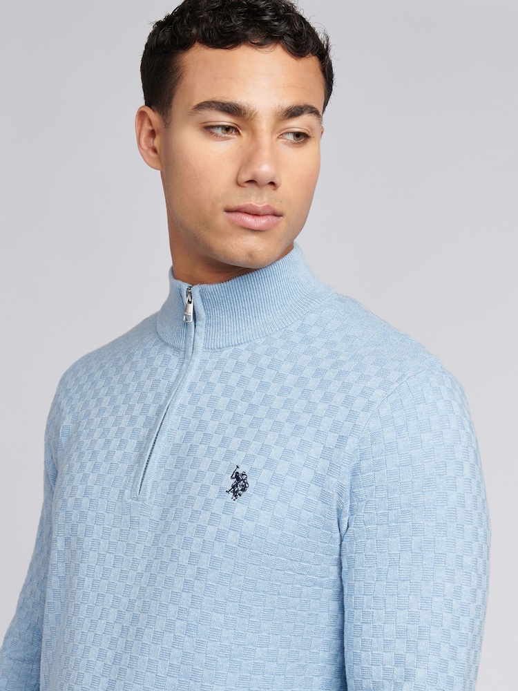 modra - U.S. Polo Assn. Mens Checkerboard širok visok ovratnik; s širokim visokim ovratnikom 1/4 Pleteni pulover z zadrgo - Slika 2 iz 8 modra - U.S. Polo Assn. Mens Checkerboard širok visok ovratnik; s širokim visokim ovratnikom 1/4 Pleteni pulover z zadrgo - Slika 2 iz 8