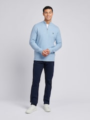 U.S. Polo Assn. Blue Mens Checkerboard Funnel Neck 1/4 Zip Knit Jumper - Image 3 of 8