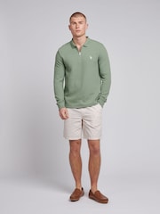 U.S. Polo Assn. Green Mens Texture Zip Long Sleeve 100% Cotton Polo Shirt - Image 3 of 7