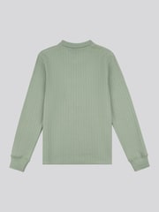 U.S. Polo Assn. Green Mens Texture Zip Long Sleeve 100% Cotton Polo Shirt - Image 6 of 7