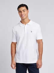 U.S. Polo Assn. White Mens Textured Double Horsemen 100% Cotton Polo Shirt - Image 1 of 7