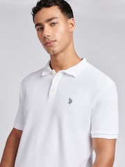 U.S. Polo Assn. White Mens Textured Double Horsemen 100% Cotton Polo Shirt - Image 4 of 7