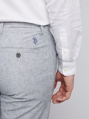 U.S. Polo Assn. Blue Mens Linen Blend Yarn Dyed Woven Trousers - Image 5 of 9