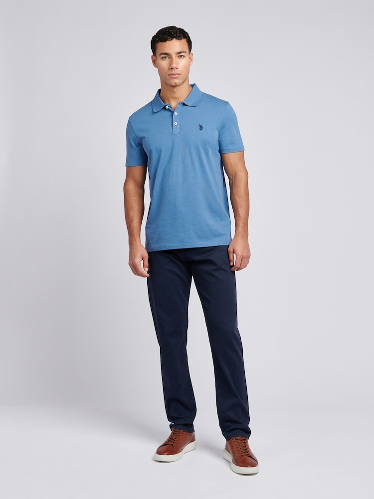 U.S. Polo Assn. Blue Mens Double Horsemen Jersey 100% Cotton Polo Shirt - Image 3 of 7