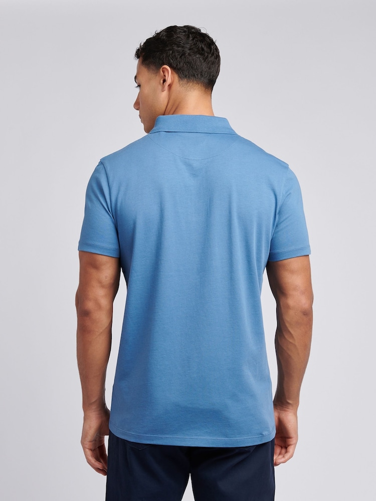 U.S. Polo Assn. Blue Mens Double Horsemen Jersey 100% Cotton Polo Shirt - Image 4 of 7