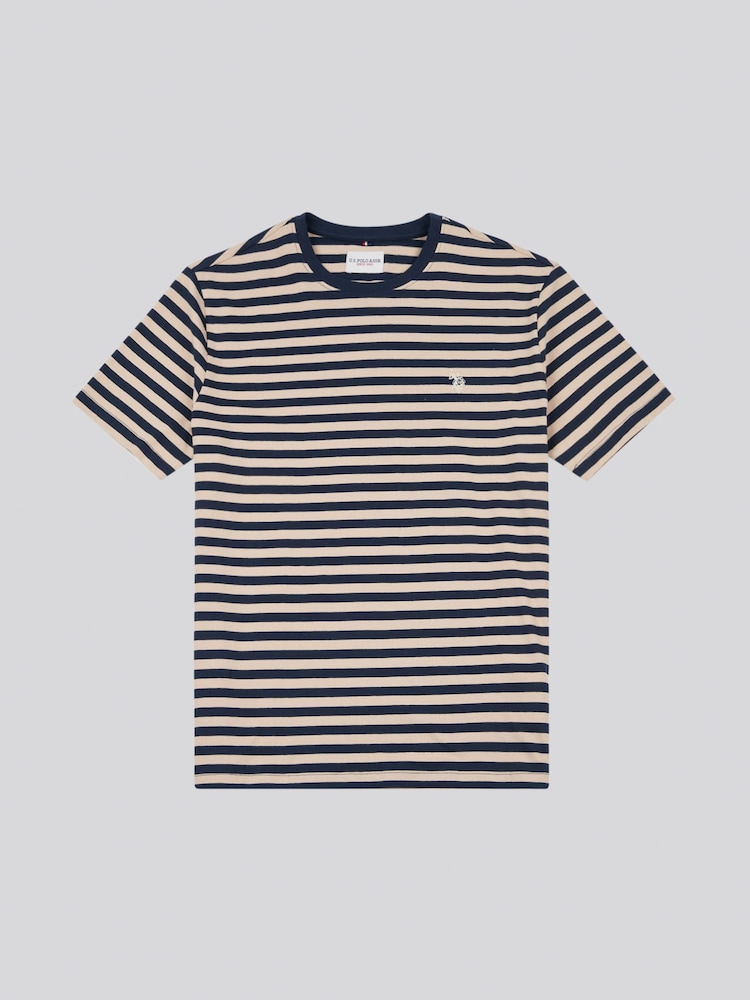 Naturalny - U.S. Polo Assn. Mens Pencil Stripe Classic 100% Cotton T-Shirt - Image 1 of 3