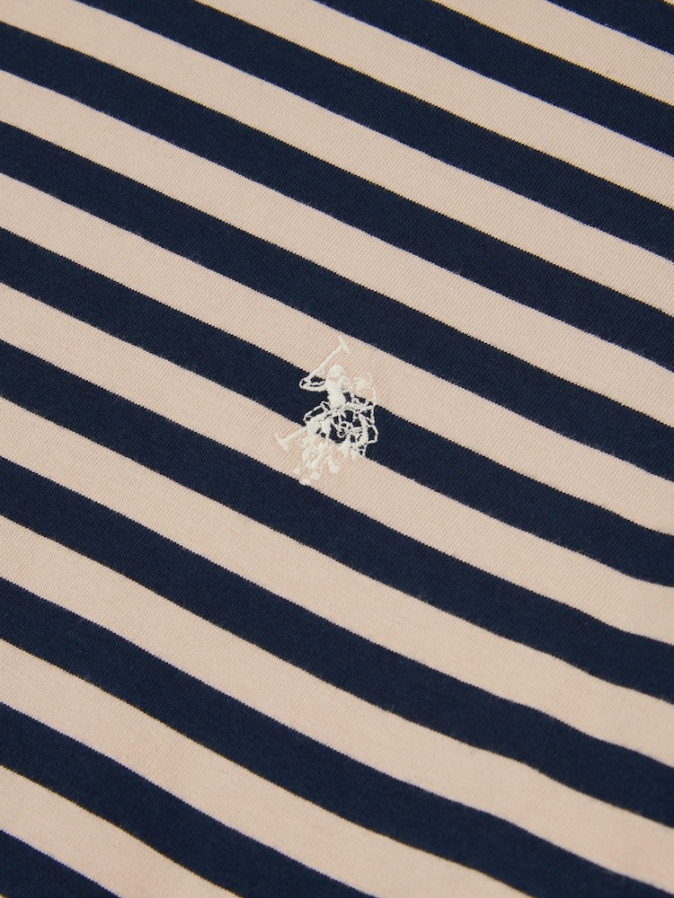 Naturalny - U.S. Polo Assn. Mens Pencil Stripe Classic 100% Cotton T-Shirt - Image 3 of 3