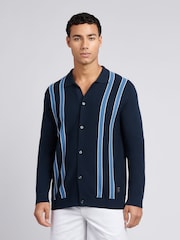 U.S. Polo Assn Blue Mens Vertical Stripe Knit Cardigan - Image 1 of 8