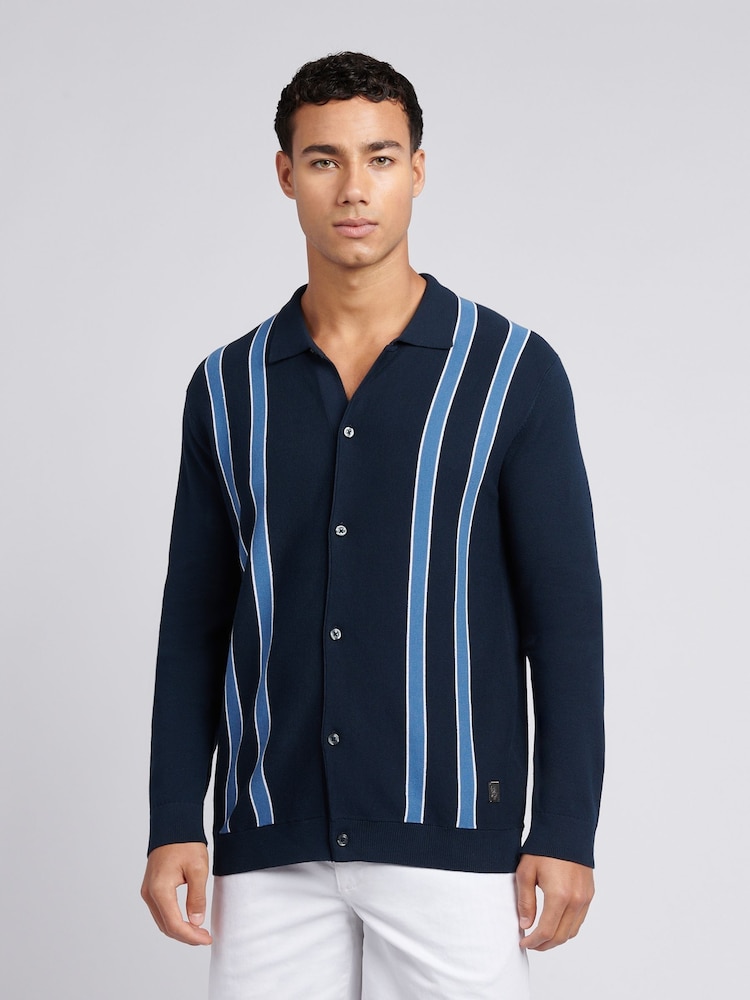 U.S. Polo Assn Blue Mens Vertical Stripe Knit Cardigan - Image 1 of 8