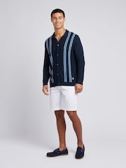 U.S. Polo Assn Blue Mens Vertical Stripe Knit Cardigan - Image 3 of 8