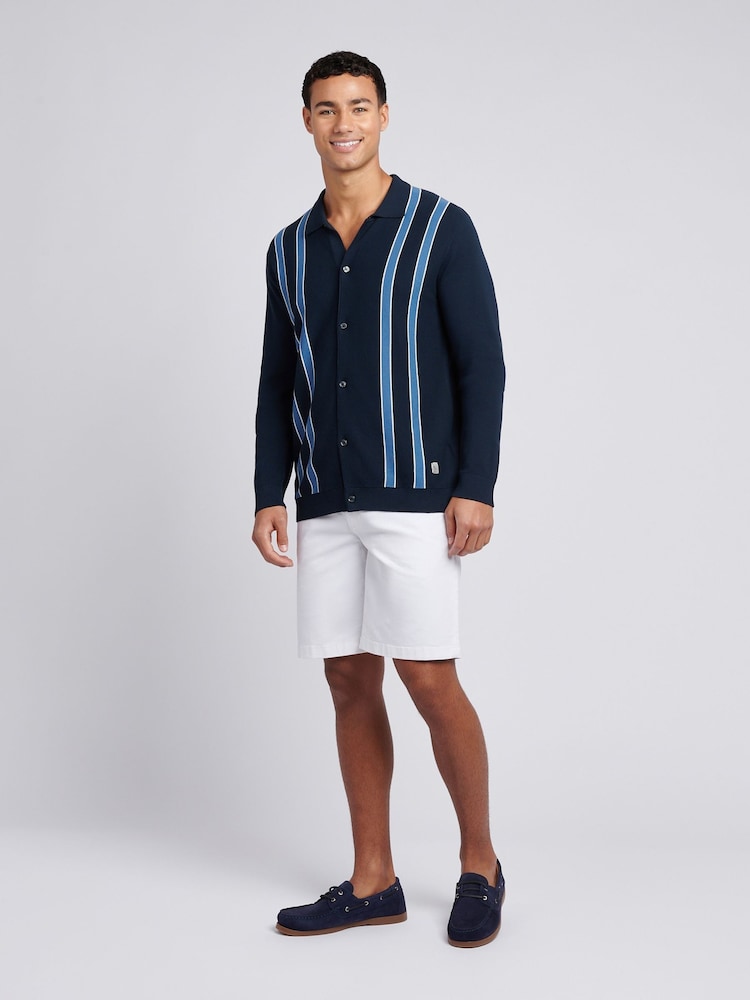 U.S. Polo Assn Blue Mens Vertical Stripe Knit Cardigan - Image 3 of 8