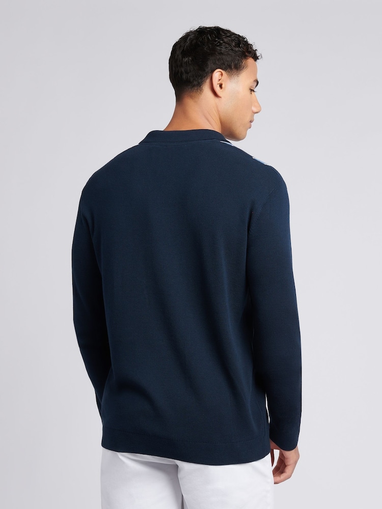 U.S. Polo Assn Blue Mens Vertical Stripe Knit Cardigan - Image 4 of 8