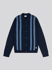 U.S. Polo Assn Blue Mens Vertical Stripe Knit Cardigan - Image 5 of 8