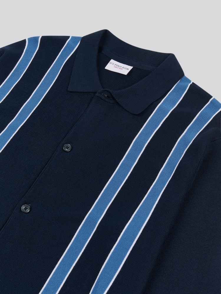U.S. Polo Assn Blue Mens Vertical Stripe Knit Cardigan - Image 7 of 8