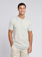 U.S. Polo Assn. Grey Mens Vertical Texture Stripe Knit Polo Shirt - Image 1 of 7
