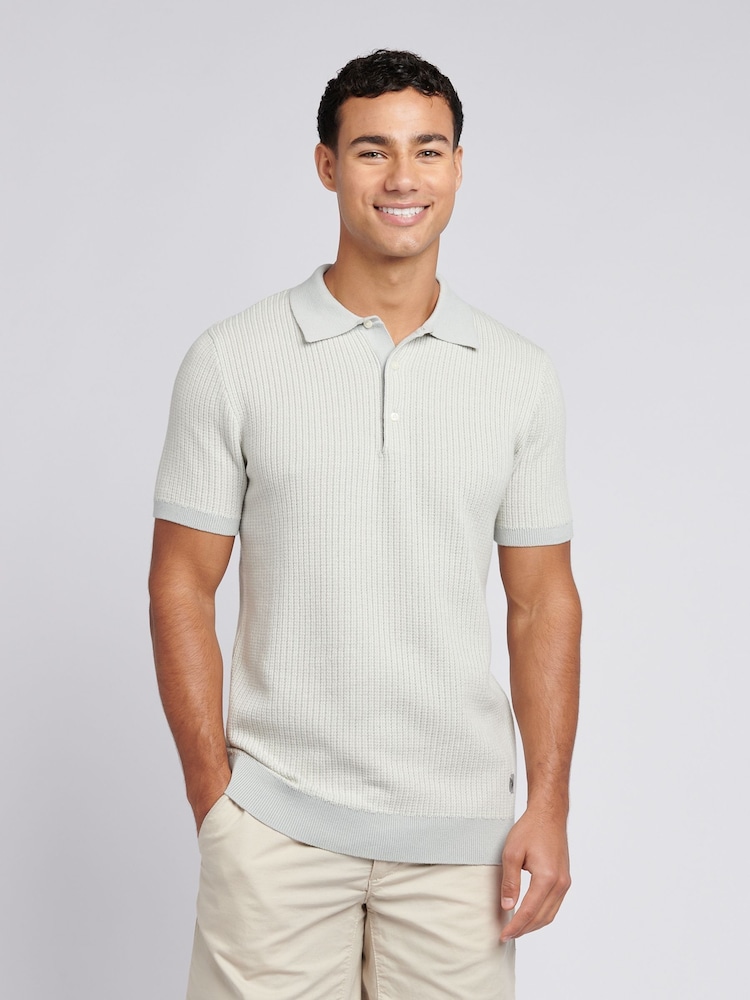 U.S. Polo Assn. Grey Mens Vertical Texture Stripe Knit Polo Shirt - Image 1 of 7