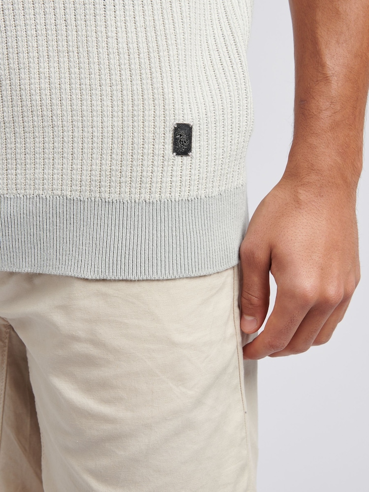 U.S. Polo Assn. Grey Mens Vertical Texture Stripe Knit Polo Shirt - Image 2 of 7