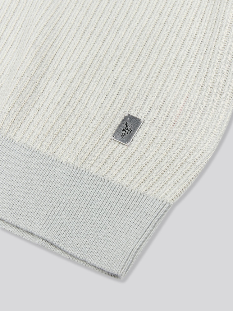 U.S. Polo Assn. Grey Mens Vertical Texture Stripe Knit Polo Shirt - Image 7 of 7