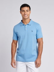 U.S. Polo Assn. Blue Mens Double Horsemen Rib Polo Shirt - Image 1 of 7