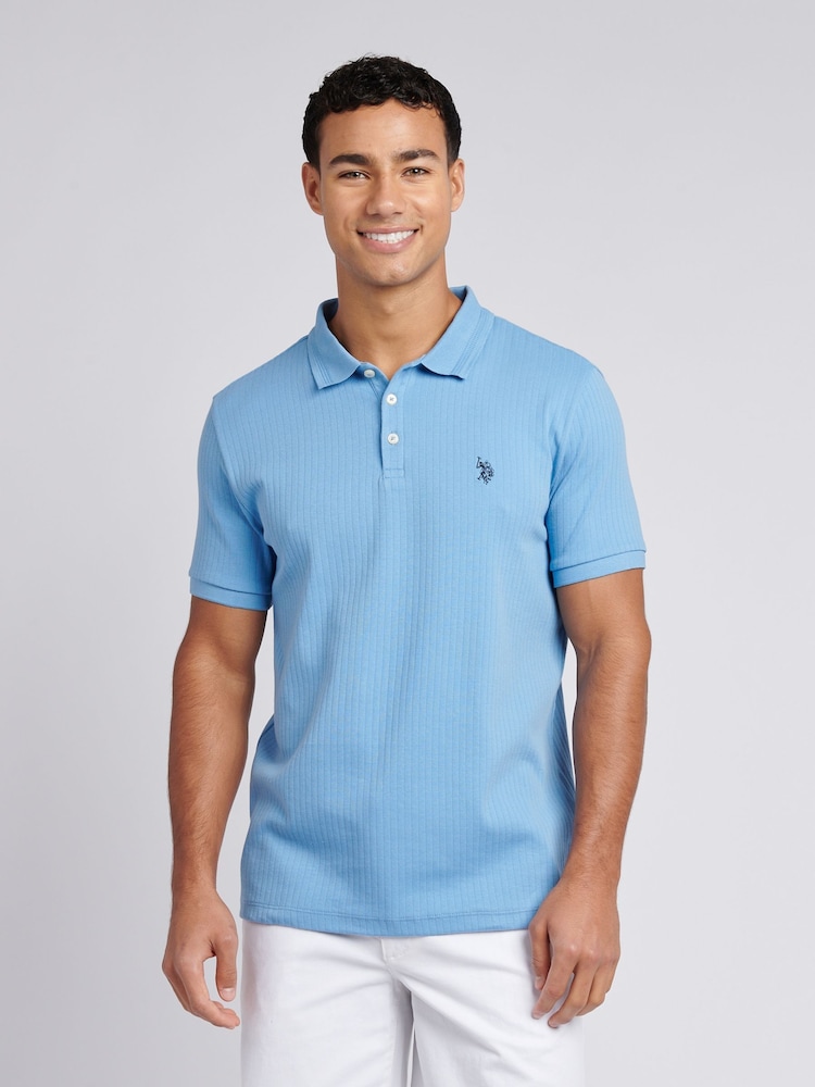 U.S. Polo Assn. Blue Mens Double Horsemen Rib Polo Shirt - Image 1 of 7