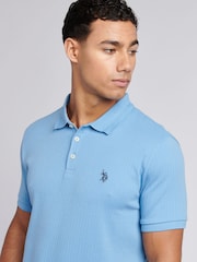U.S. Polo Assn. Blue Mens Double Horsemen Rib Polo Shirt - Image 4 of 7