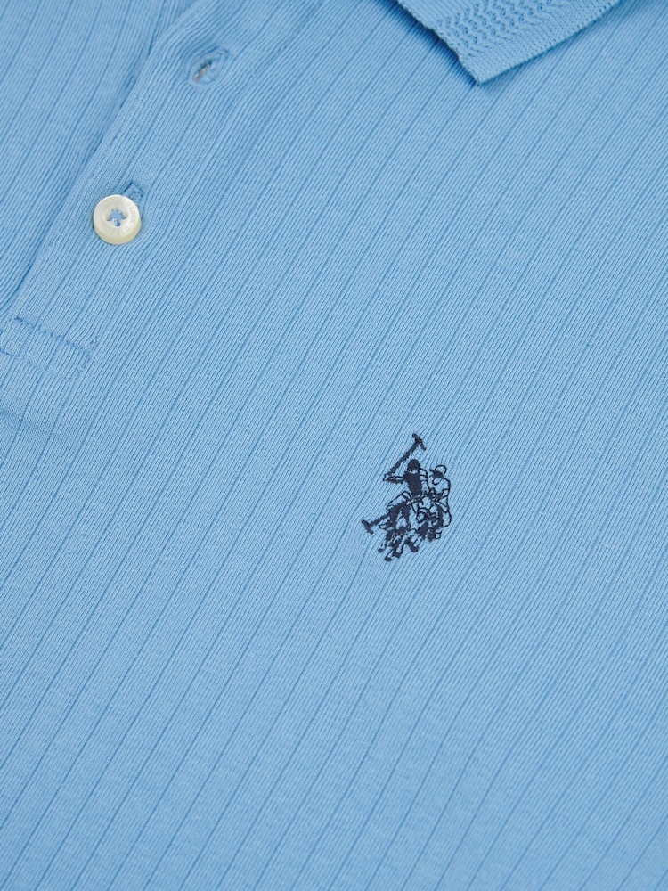 U.S. Polo Assn. Blue Mens Double Horsemen Rib Polo Shirt - Image 7 of 7