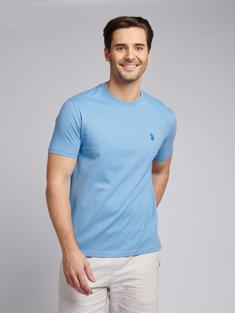 Синий индиго - U.S. Polo Assn. Mens Regular Fit Double Horsemen 100% Cotton T-Shirt - Image 1 of 8