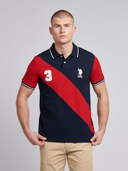U.S. Polo Assn. Blue Mens Sash Pique 100% Cotton Polo Shirt - Image 1 of 7