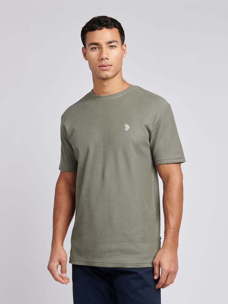 U.S. Polo Assn Green Mens Vertical Texture 100% Cotton T-Shirt - Image 1 of 8