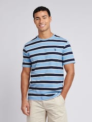 Голубой - US Polo Assn. Мужская футболка в полоску из 100% хлопка - Image 1 of 7