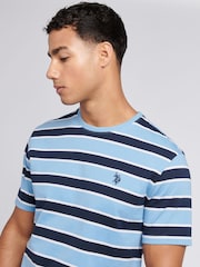 Голубой - US Polo Assn. Мужская футболка в полоску из 100% хлопка - Image 2 of 7