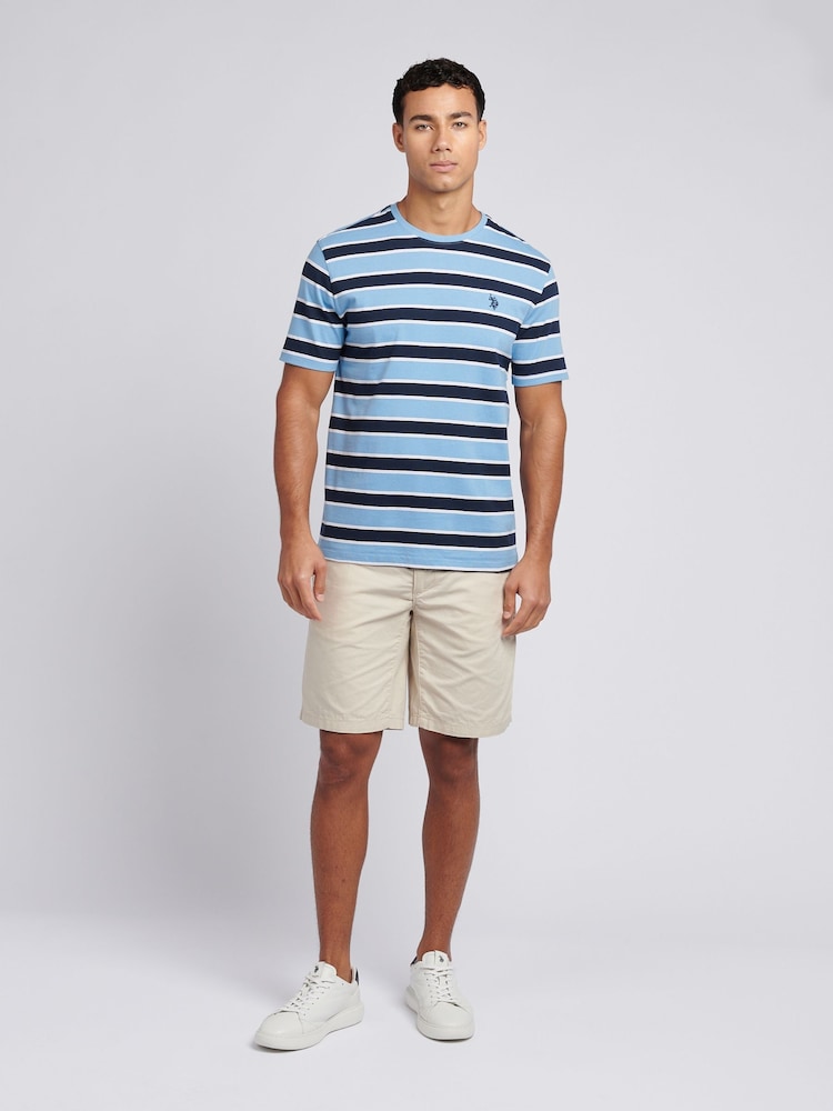 U.S. Polo Assn. Light Blue Mens Stripe Double Horsemen 100% Cotton T-Shirt - Image 3 of 7