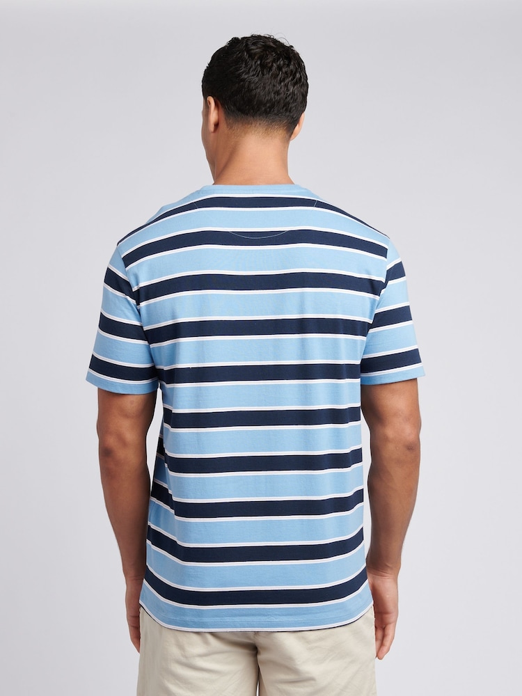U.S. Polo Assn. Light Blue Mens Stripe Double Horsemen 100% Cotton T-Shirt - Image 4 of 7