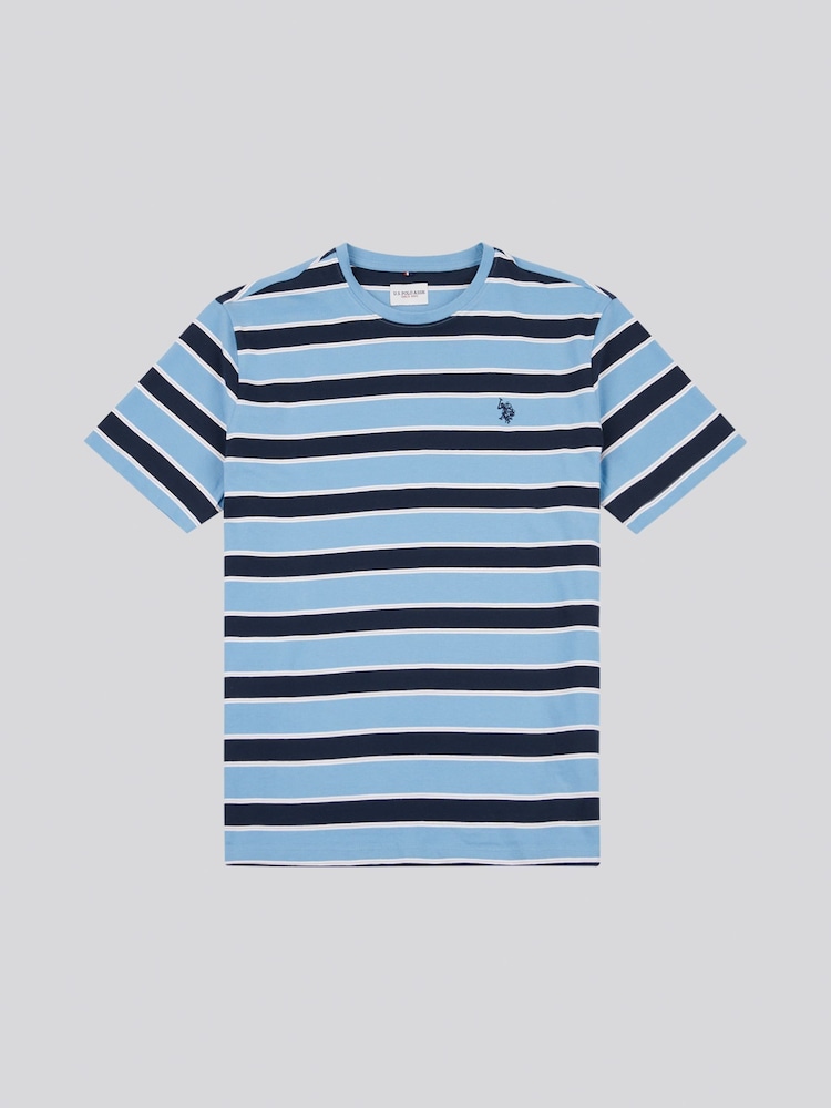 U.S. Polo Assn. Light Blue Mens Stripe Double Horsemen 100% Cotton T-Shirt - Image 5 of 7