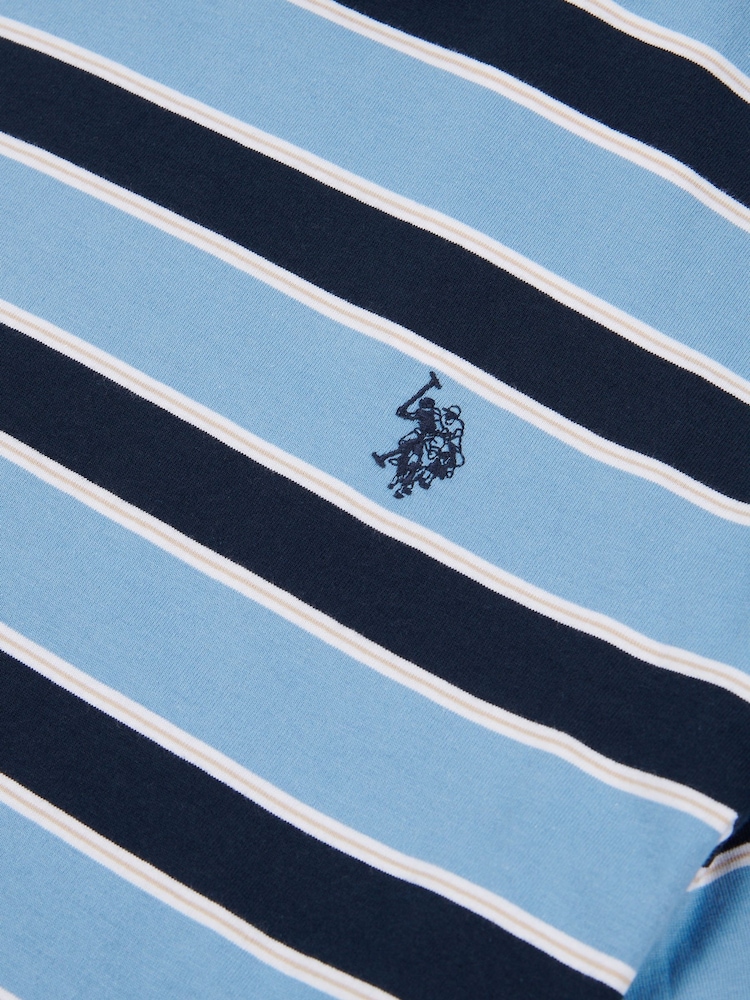 Голубой - US Polo Assn. Мужская футболка в полоску из 100% хлопка - Image 7 of 7