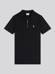 Черный - U.S. Polo Assn Mens Stripe Textured Zip Polo Shirt - Image 5 of 7
