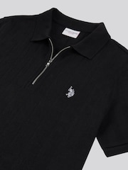Черный - U.S. Polo Assn Mens Stripe Textured Zip Polo Shirt - Image 7 of 7