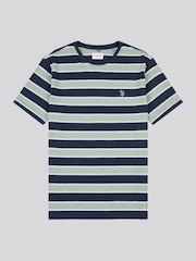 أزرق - U.S. Polo Assn. Mens Stripe Double Horsemen 100% Cotton T-Shirt - صورة 1 من 3