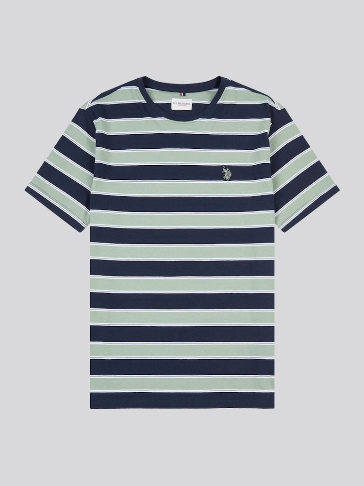 أزرق - U.S. Polo Assn. Mens Stripe Double Horsemen 100% Cotton T-Shirt - صورة 1 من 3