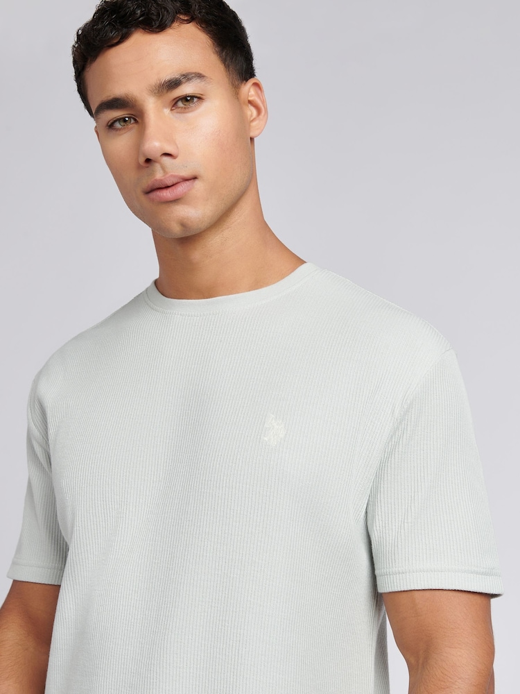 U.S. Polo Assn Grey Mens Vertical Texture 100% Cotton T-Shirt - Image 2 of 8