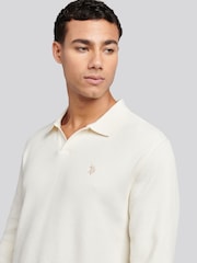 U.S. Polo Assn. Cream Mens Waffle Texture Open Collar Long Sleeve Polo Shirt - Image 2 of 7