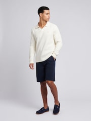 U.S. Polo Assn. Cream Mens Waffle Texture Open Collar Long Sleeve Polo Shirt - Image 3 of 7