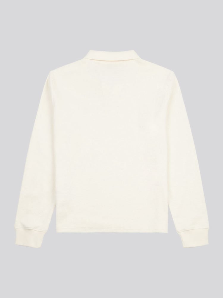 U.S. Polo Assn. Cream Mens Waffle Texture Open Collar Long Sleeve Polo Shirt - Image 6 of 7